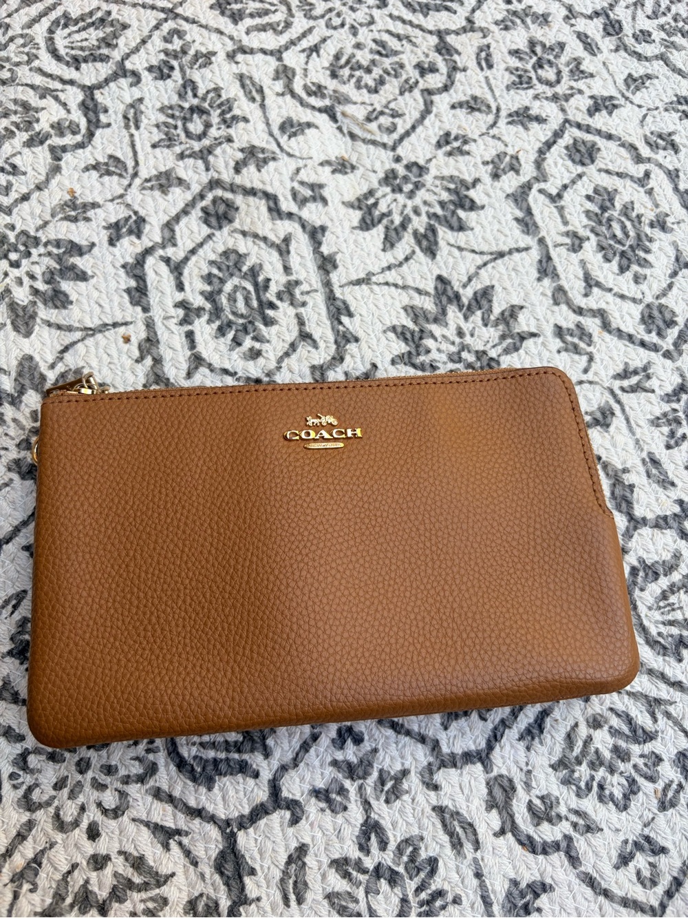 Coach Pebbled Leather Zip Pouch in Saddle Brown with Gold Hardware